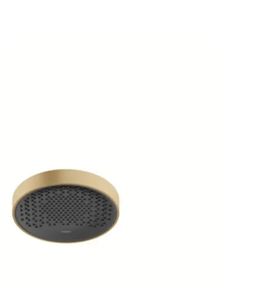 Runde Kopfbrause in Brushed Bronze mit strukturiertem Kopfteil, designed von Hansgrohe. Eignet sich für moderne Badezimmereinrichtungen.